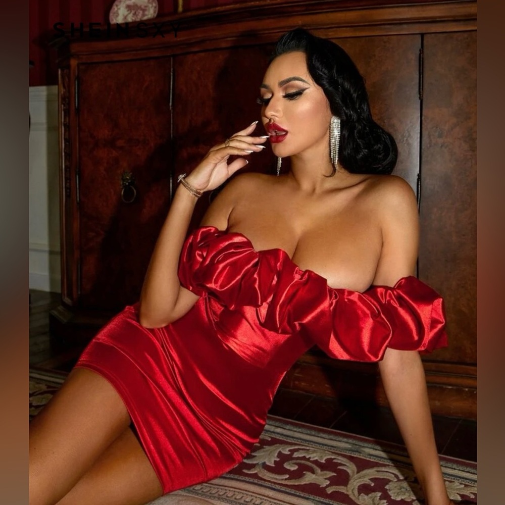 Elegant Red Off-Shoulder Dress